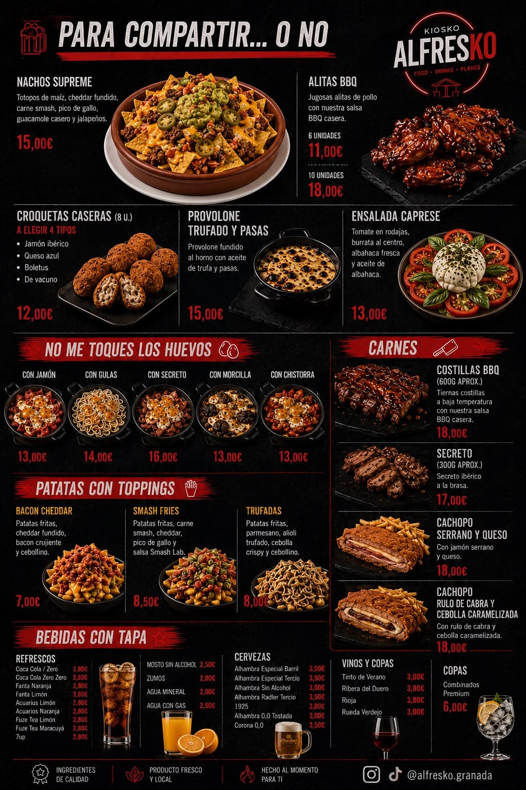 Carta visual de comida y bebida de Kiosko Alfresko